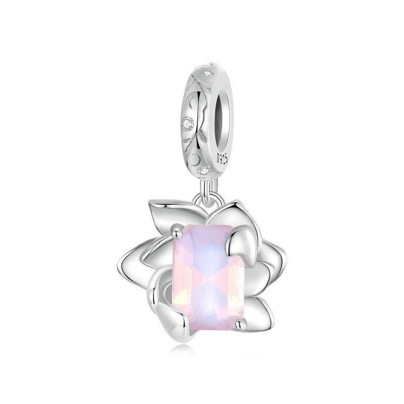 925 Sterling Silver Platinum Plated 3D Lotus Pendant