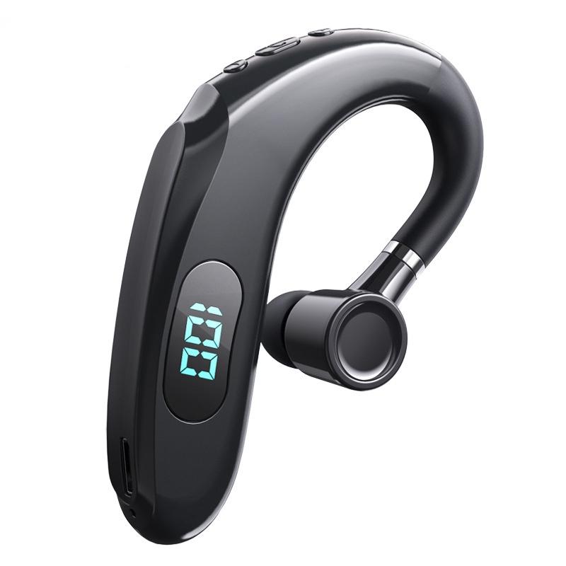 Wireless Bluetooth Earhook Earphones with Digital Display - Business Sports - Black