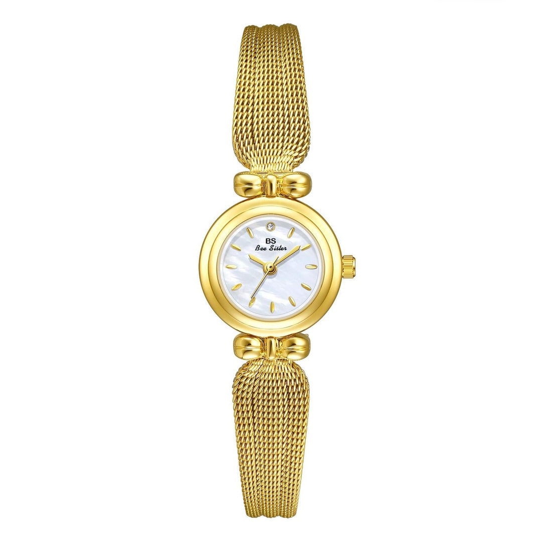 Retro Butterfly Mesh Watch for Women - 22mm Stainless Steel Strap - Golden White