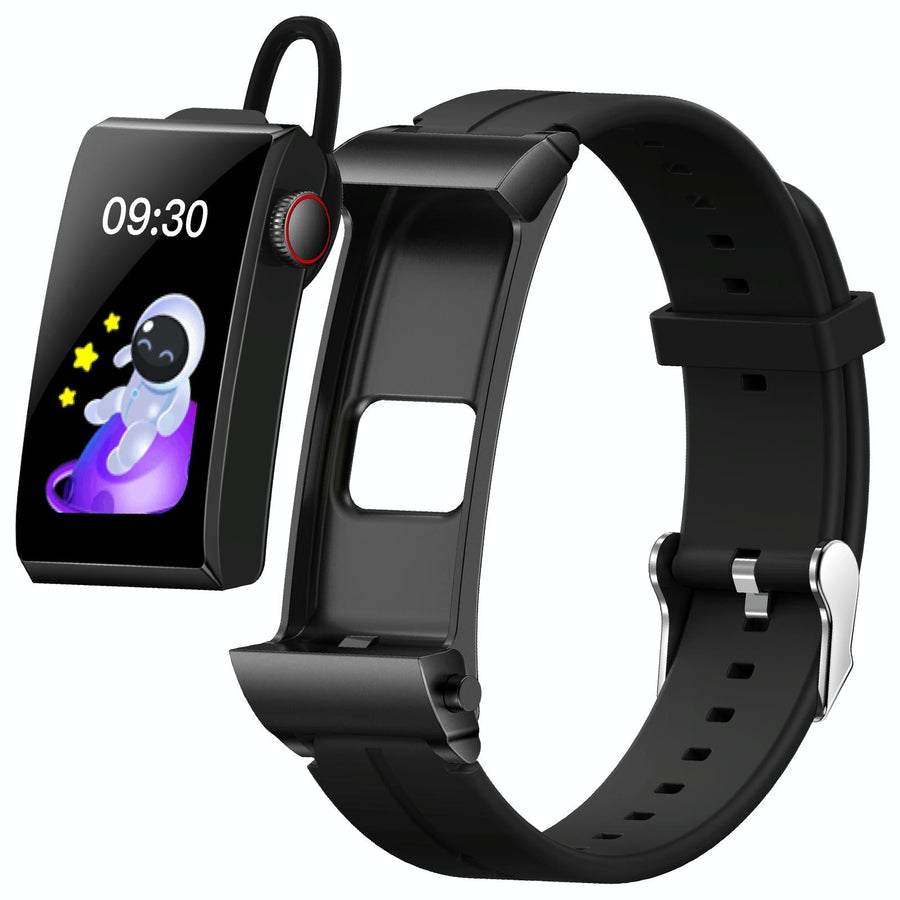 1.5 Inch Silicone Band Earphone Detachable Ip68 Waterproof Smart Watch Support Bluetooth Call - Black