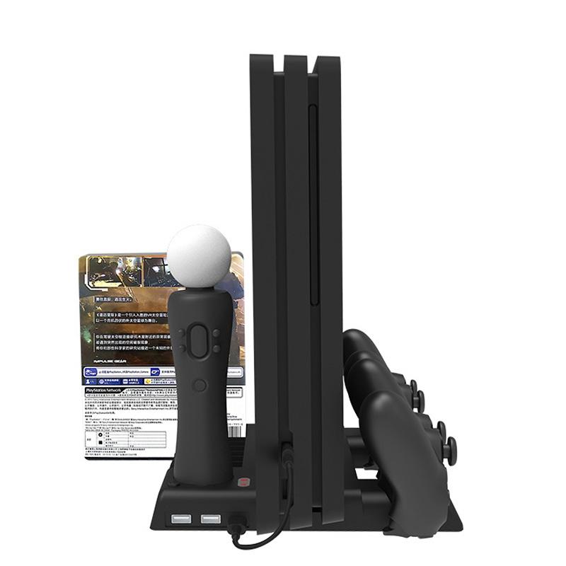 Multi-Function Dual-Seat Cooling Base For Ps4 / Ps4 Pro / Ps4 Slim With Charging And Storage - Black