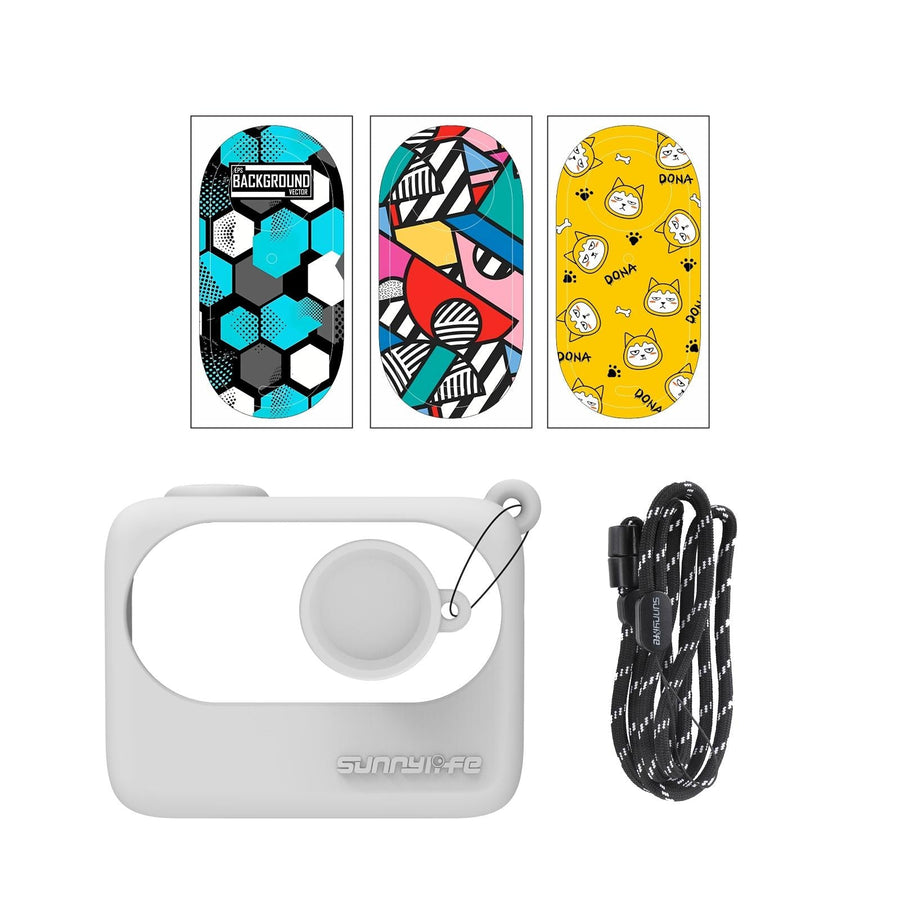 Silicone Case for Insta360 Go 3 with Neck Strap and Skin Wrap - White