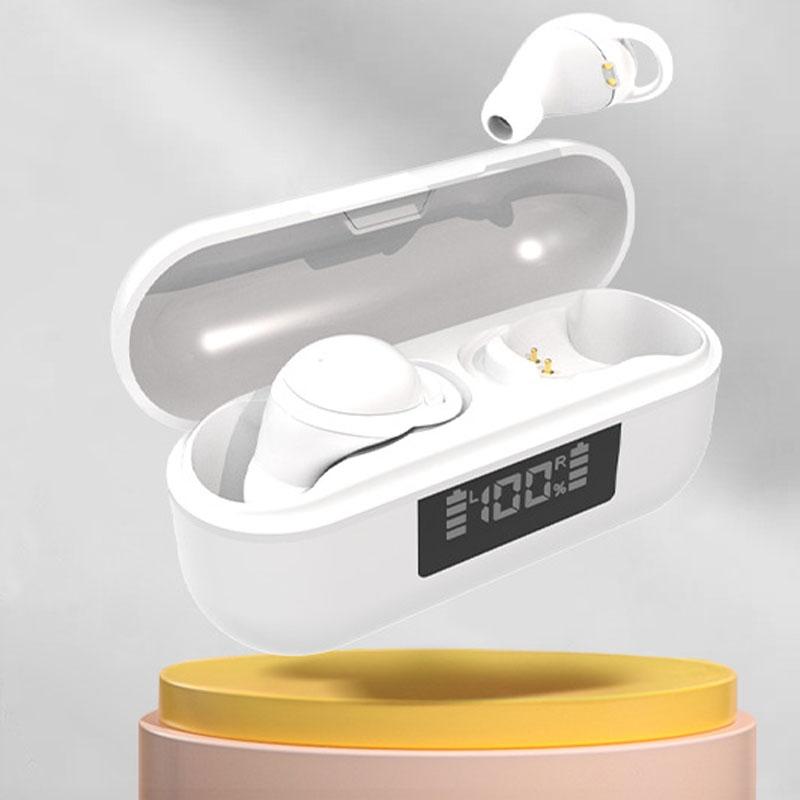 Wireless Noise-cancelling Earbuds with Digital Display and Charging Case - White