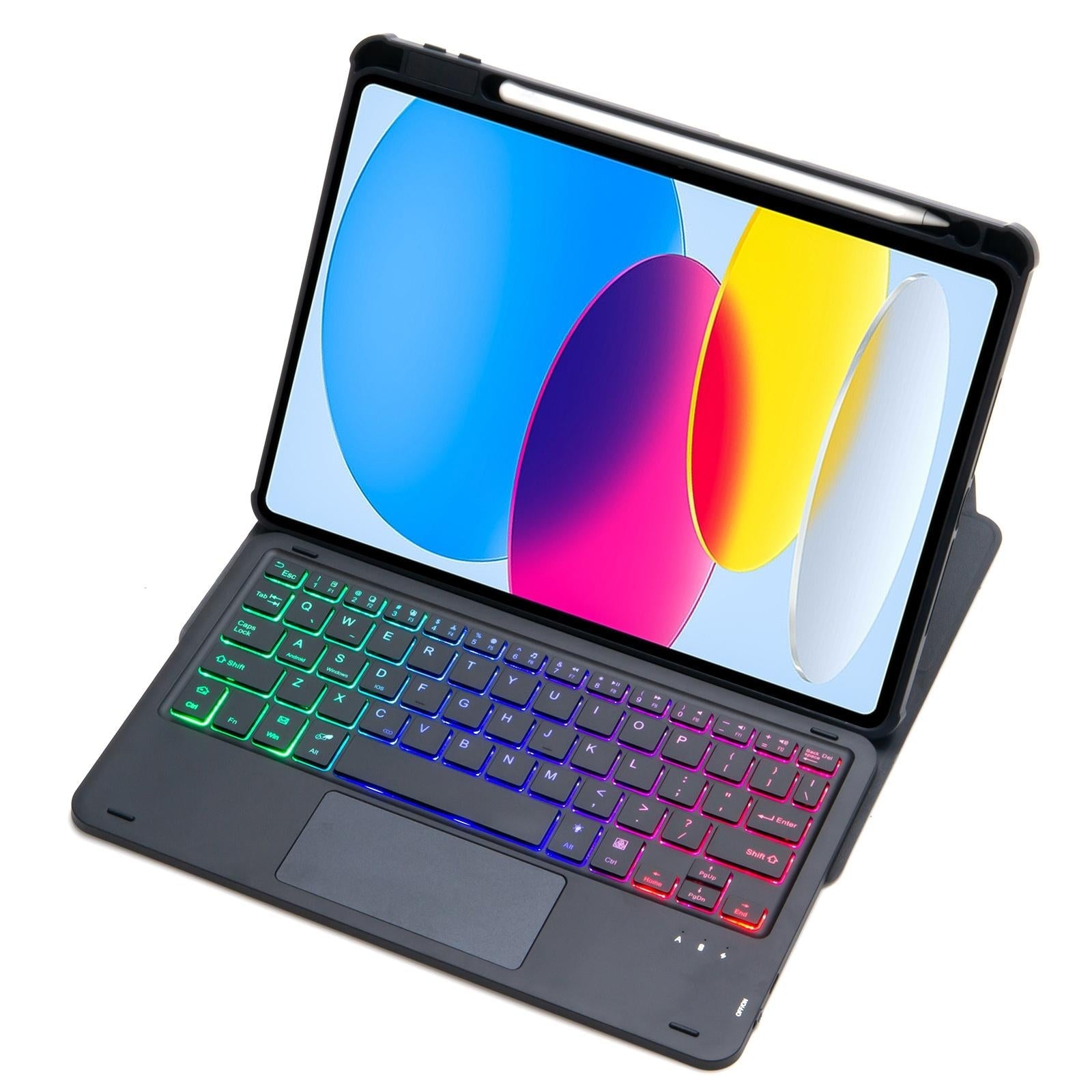 360 Rotation Bluetooth Keyboard Leather Case For Ipad 10.9 2022 With Touch Control And Backlight - Black