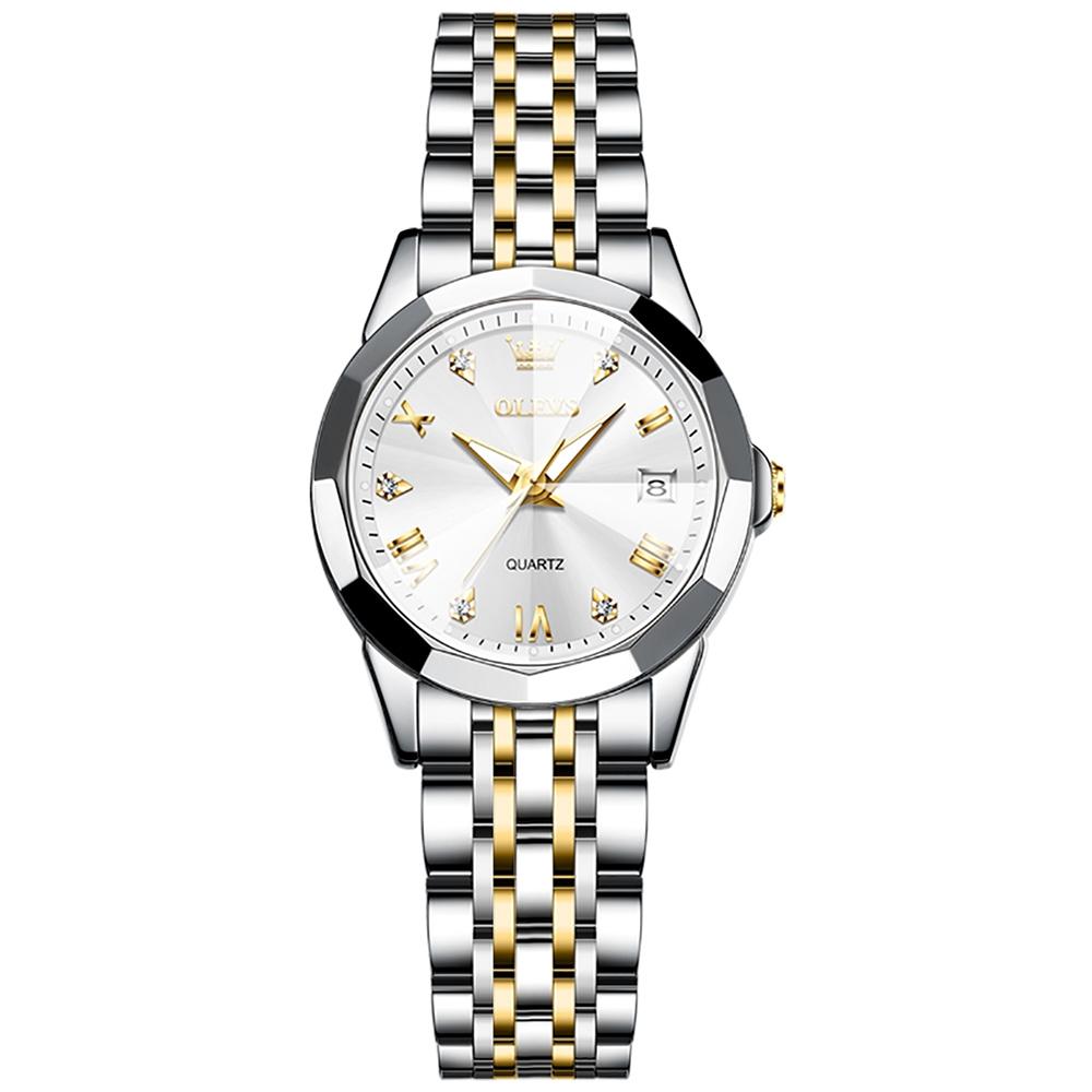Waterproof Quartz Watch with Butterfly Buckle for Women - White + Gold
