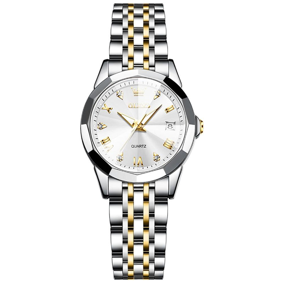 Waterproof Quartz Watch with Butterfly Buckle for Women - White + Gold