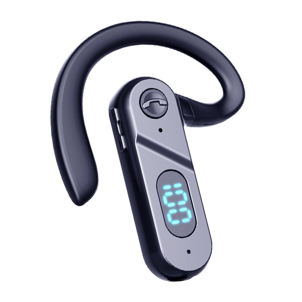 V28 Bluetooth Voice Control Earphone - Black Digital Display Single Ear