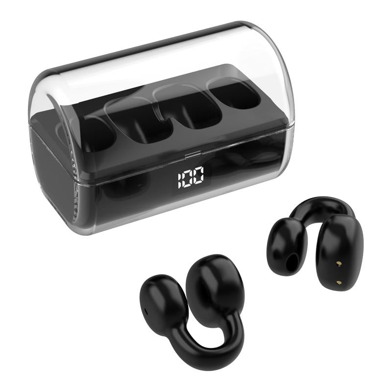 Wireless Earphones with Digital Display and Charging Case - Black