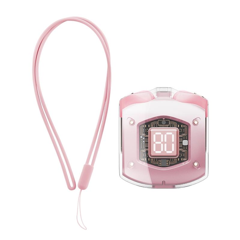 Transparent Bubble Tws Wireless Earphones with Lanyard - Pink
