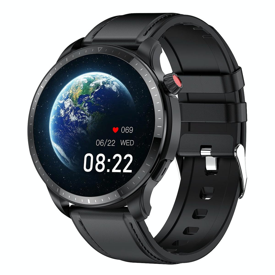 1.39 Inch Ip67 Waterproof Leather Band Smart Watch Supports Bluetooth Call / Blood Oxygen / Body Temperature Monitoring - Black