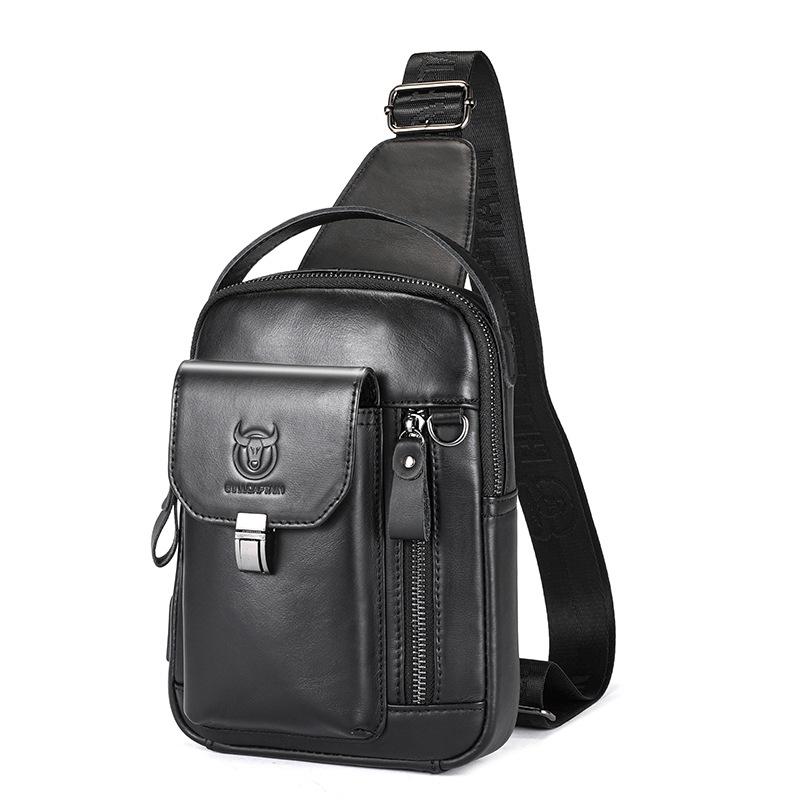 Large Retro Cowhide Crossbody Bag With Usb Port - Black