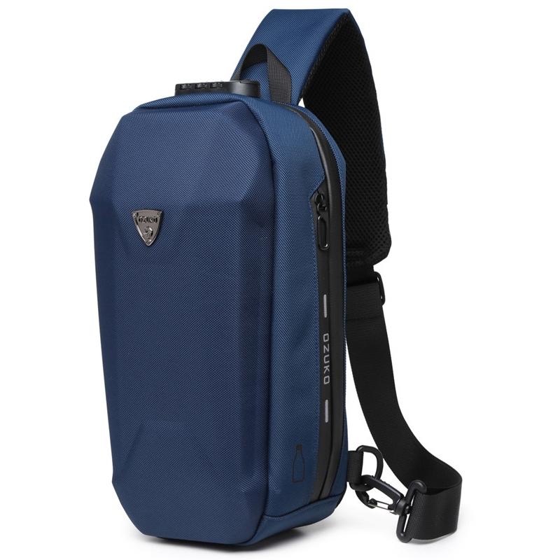 Waterproof Men Chest Bag Usb Charging Port Anti Theft Oxford Cloth Messenger Bag - Navy Blue