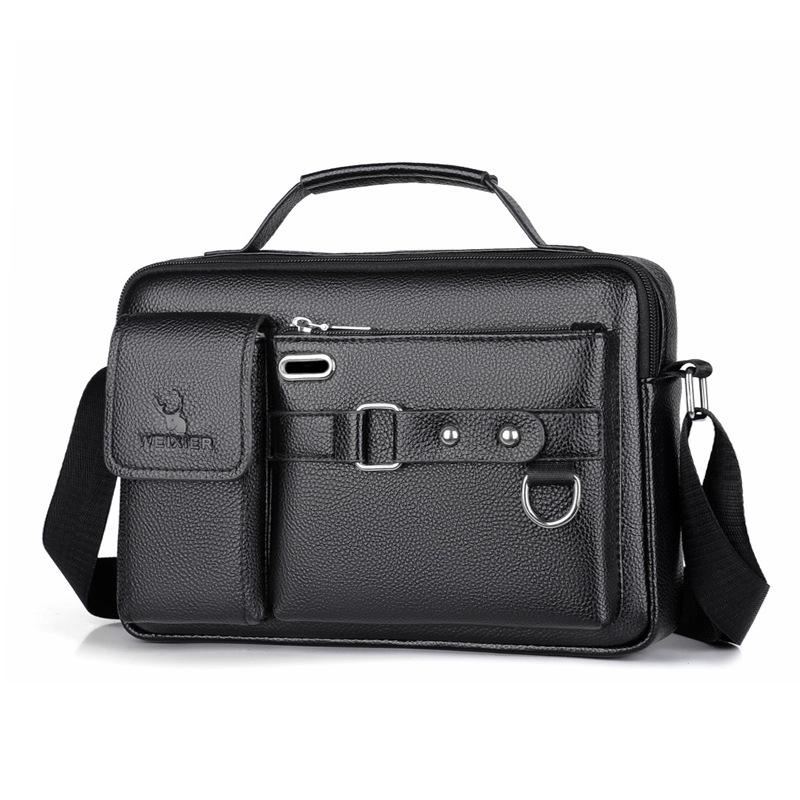 Portable Leather Shoulder Bag - Handbag - Litchi Texture Black