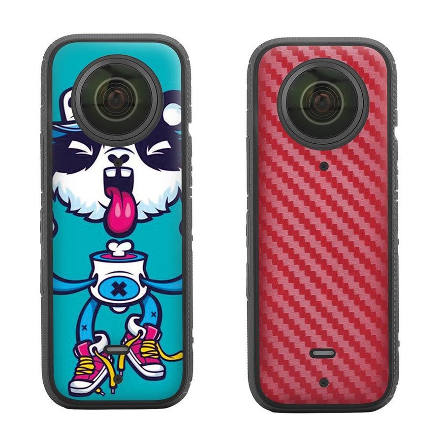 Protective Film Stickers for Dji Insta360 X3 Panoramic Camera - Panda + Carbon Pattern Red