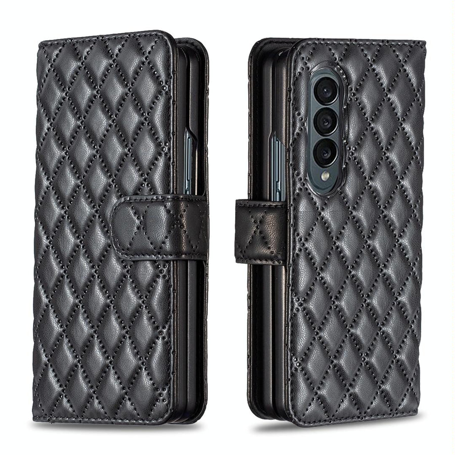 For Samsung Galaxy Z Fold4 5G Diamond Lattice Flip Wallet Case - Black