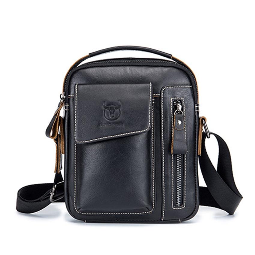 Soft Leather Messenger Bag For Men - Black