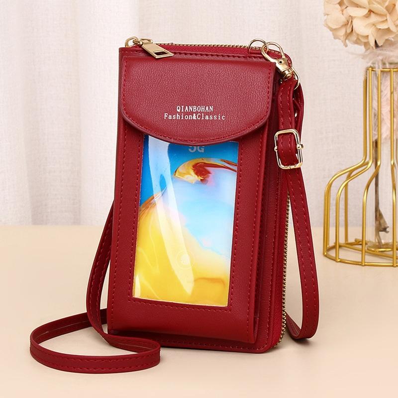 Women Touch Screen Shoulder Bag For Mobile Phones - Red Wine
