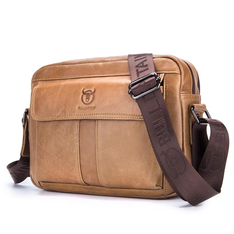 Men Leather Shoulder Bag Double Layer - Yellow Brown