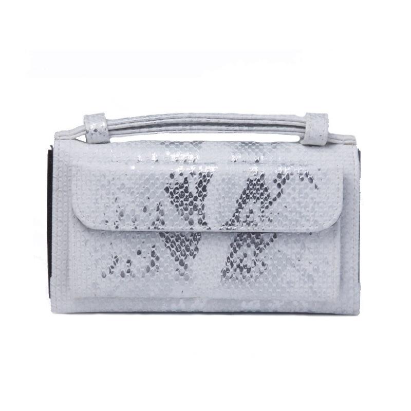 Sequin Snake Print Wrist Bag - Multifunctional Chain Wallet - Silver