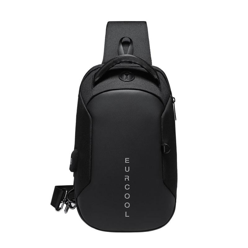 Water Repellent Multi Function Chest Bag With Usb Charging Port Men Crossbody Shoulder Bag - Black
