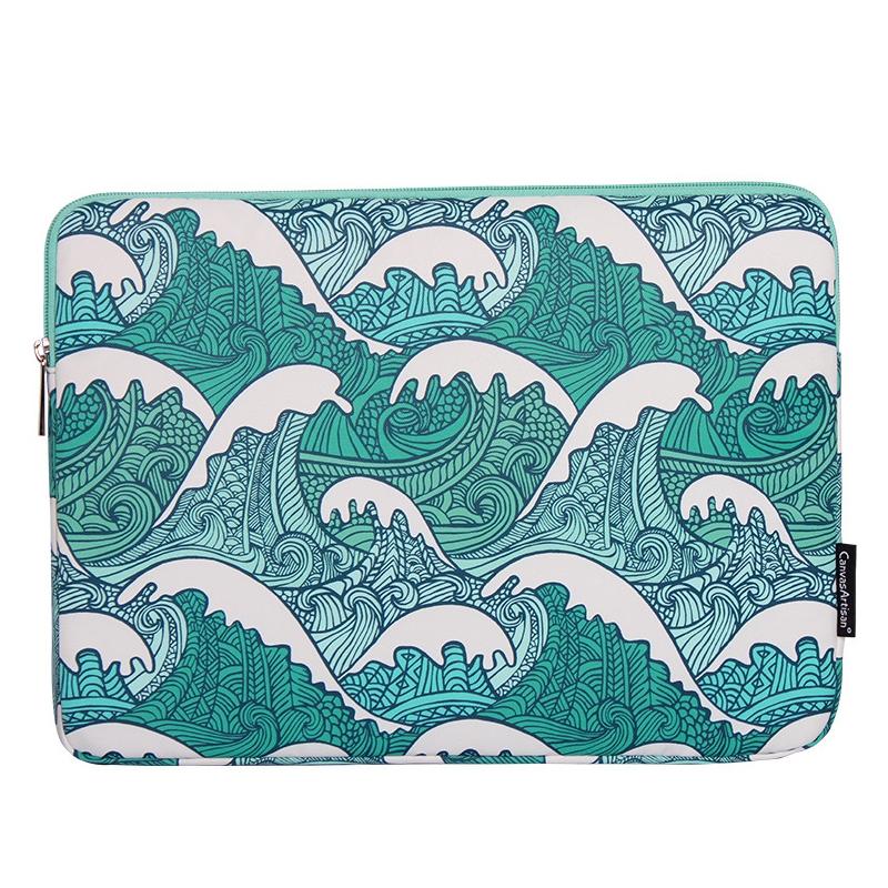 Green Wave 12 Laptop Sleeve in Pu Leather Print