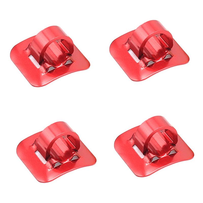 4-Piece Bike Hose Line Guide Adhesive C Buckle Aluminum Alloy Style - Red
