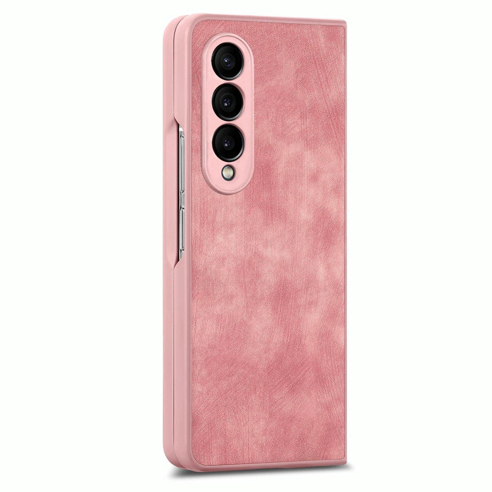 For Samsung Galaxy Z Fold4 5G Vintage Leather Fold Case - Pink