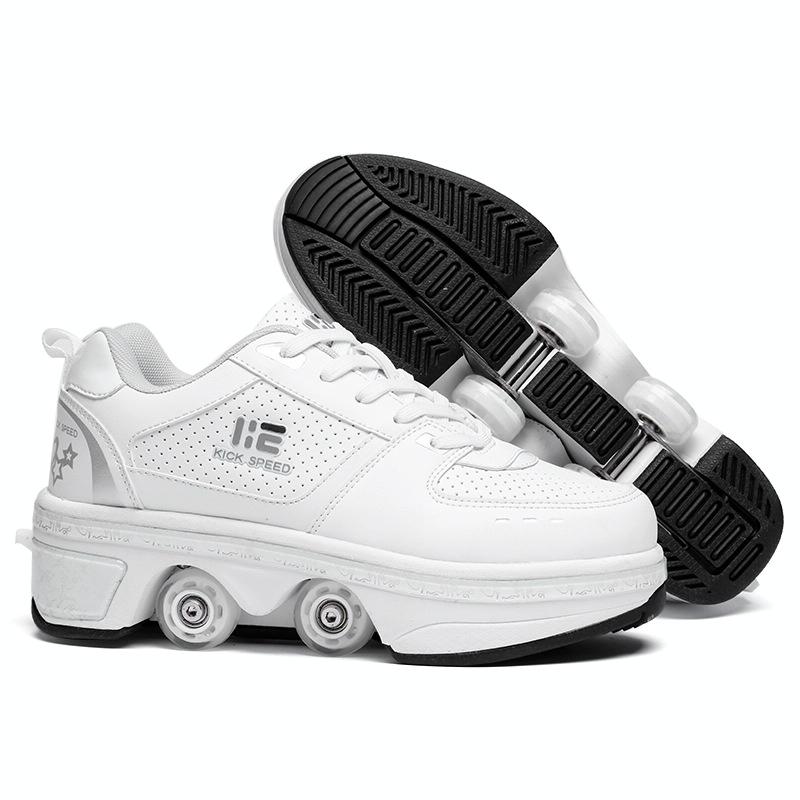 Versatile Double Row Rune Roller Skates - Size 34 - Low-Top Without Light (White)