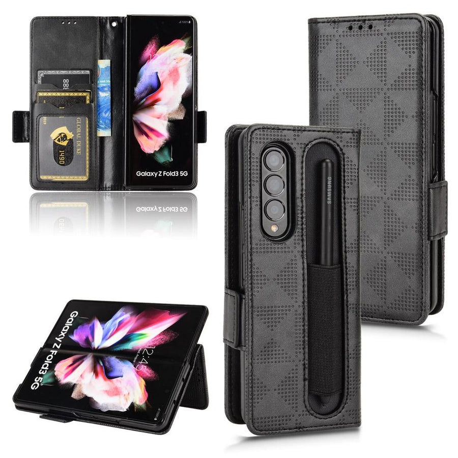 For Samsung Galaxy Z Fold4 5G Symmetrical Leather Triangle Phone Case - Black