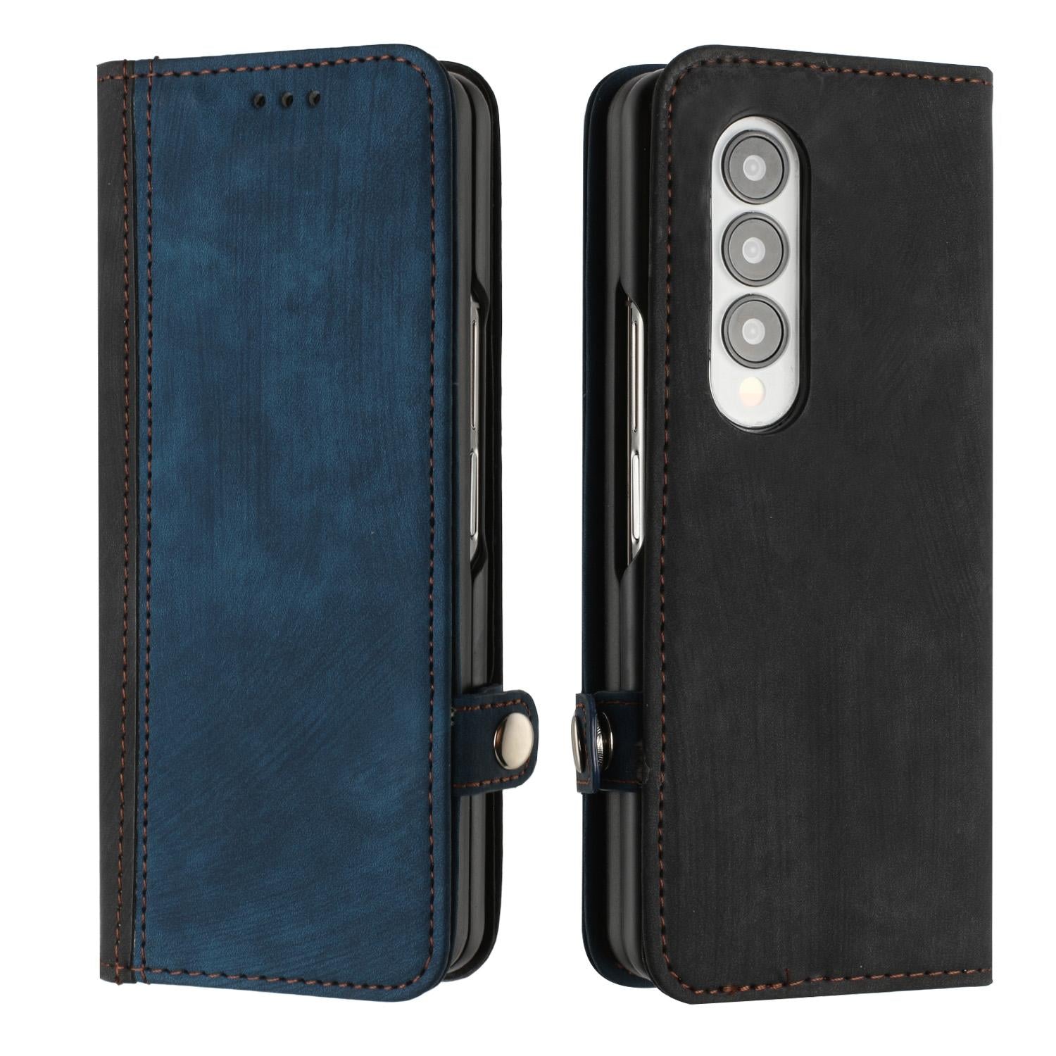 For Samsung Galaxy Z Fold4 5G Leather Phone Case With Side Buckle - Royal Blue