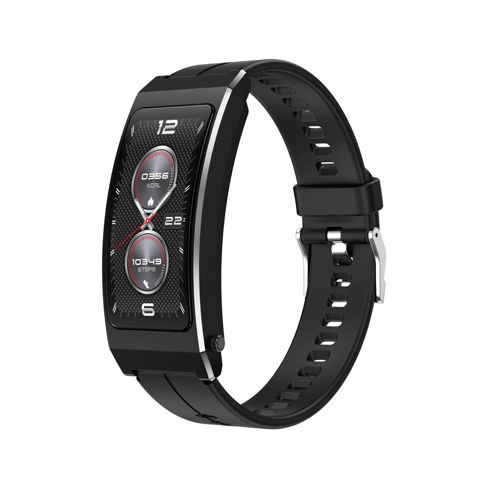 Smart Health Monitoring Bracelet With Bt Call And Leather Strap - Black Silicone Strap