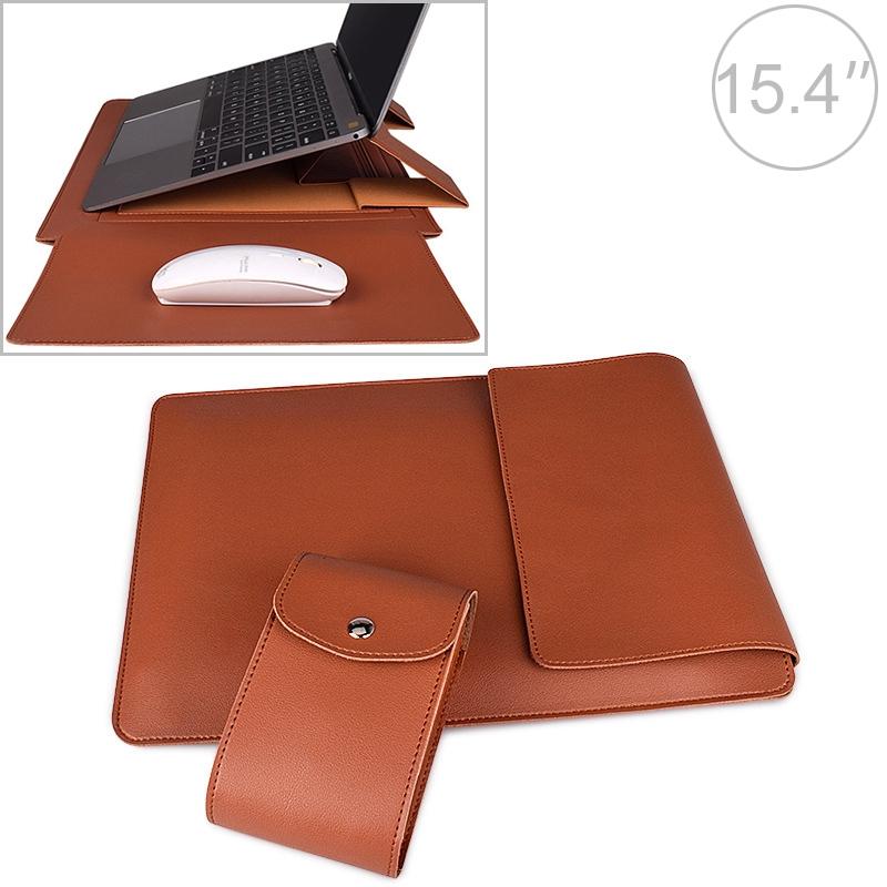 15.4 Inch Laptop Sleeve Leather Case with Small Storage Bag - Black