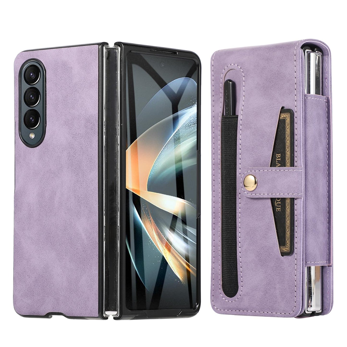 For Samsung Galaxy Z Fold4 5G Shockproof Foldable Leather Case With Stylus - Purple