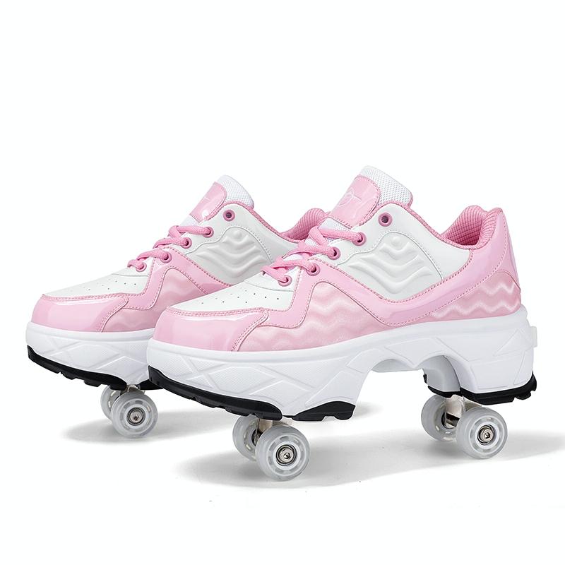Retractable Dual-purpose Roller Skates - Size 33 Deformable Four-wheel - Df09 White - 36