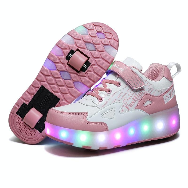 Rechargeable Light Skating Shoes for Kids - Size 30 Two-wheeled - Pink