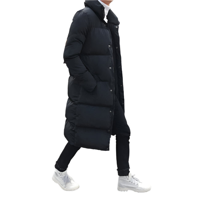 Mens Long Down Jacket Coat Winter Parkas Thick Warm Slim Fit Male Overcoat - Size Xxl Black