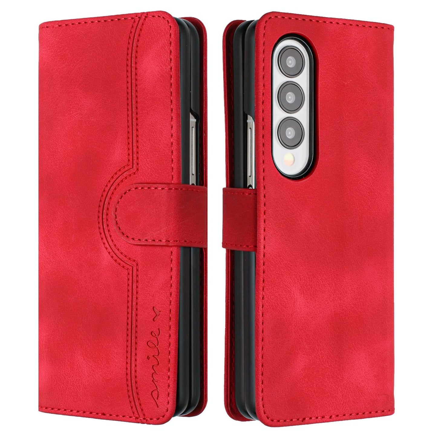 For Samsung Galaxy Z Fold4 5G Leather Phone Case With Heart Pattern - Red