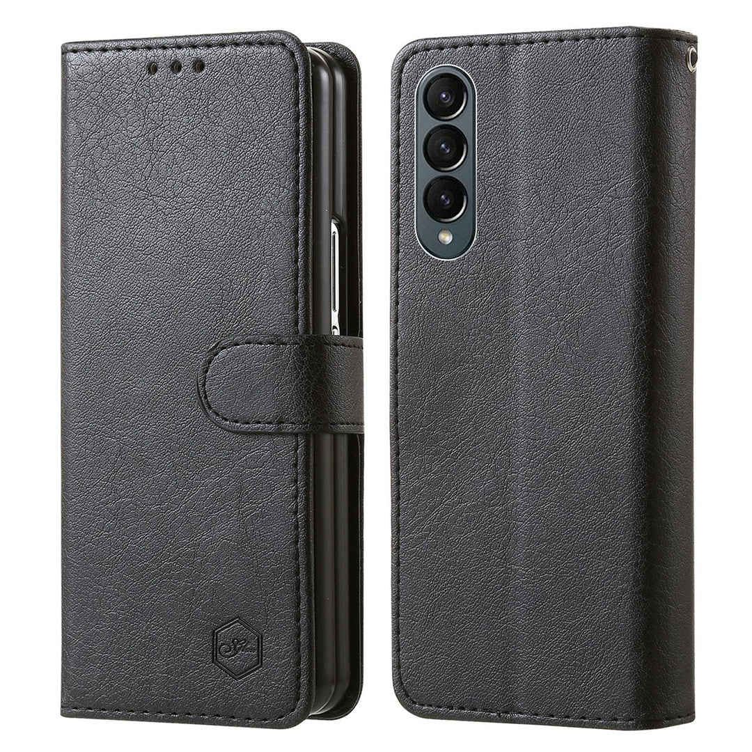 For Samsung Galaxy Z Fold4 5G Leather Texture Phone Case - Pu Tpu - Black