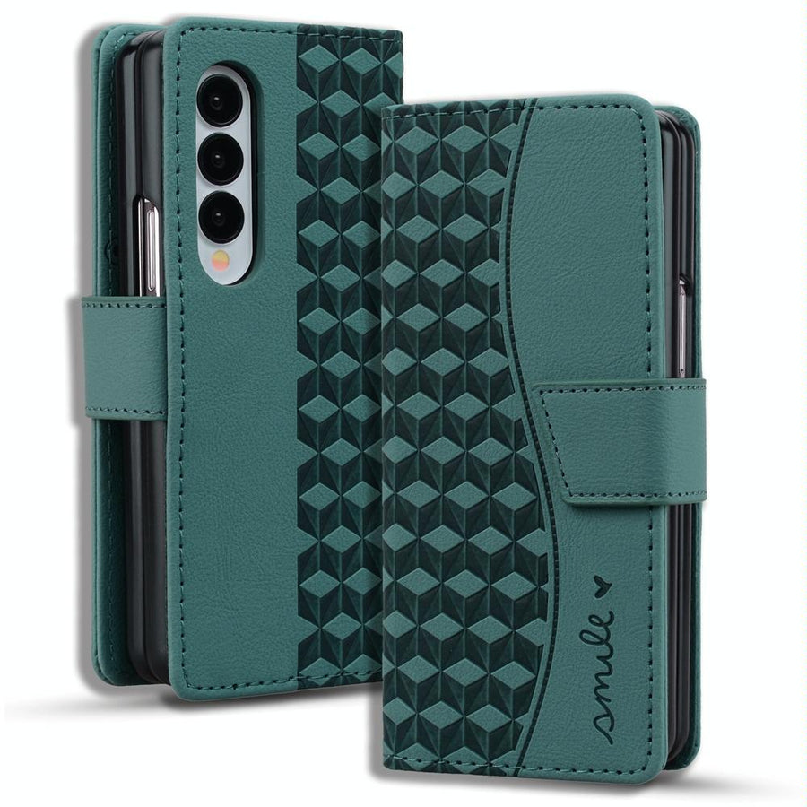 For Samsung Galaxy Z Fold4 5G Leather Phone Case With Diamond Buckle And Lanyard - Green