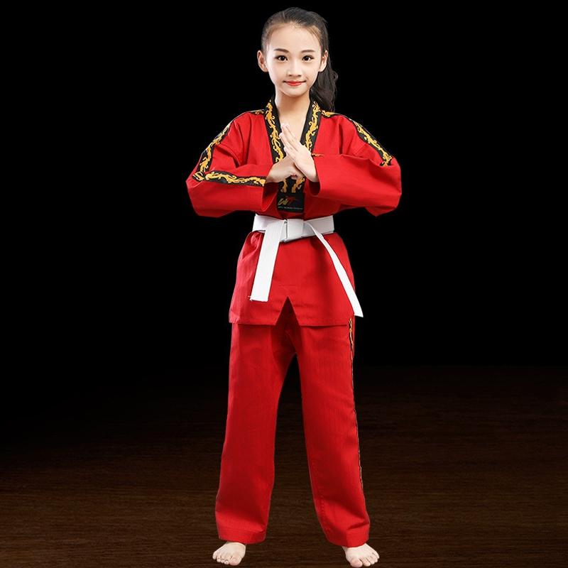 130Cm Cotton Taekwondo Training Uniform For All Ages - Red - 170