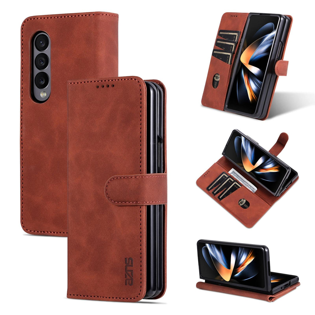 For Samsung Galaxy Z Fold4 5G Leather Phone Case - Smooth Calf Texture - Brown