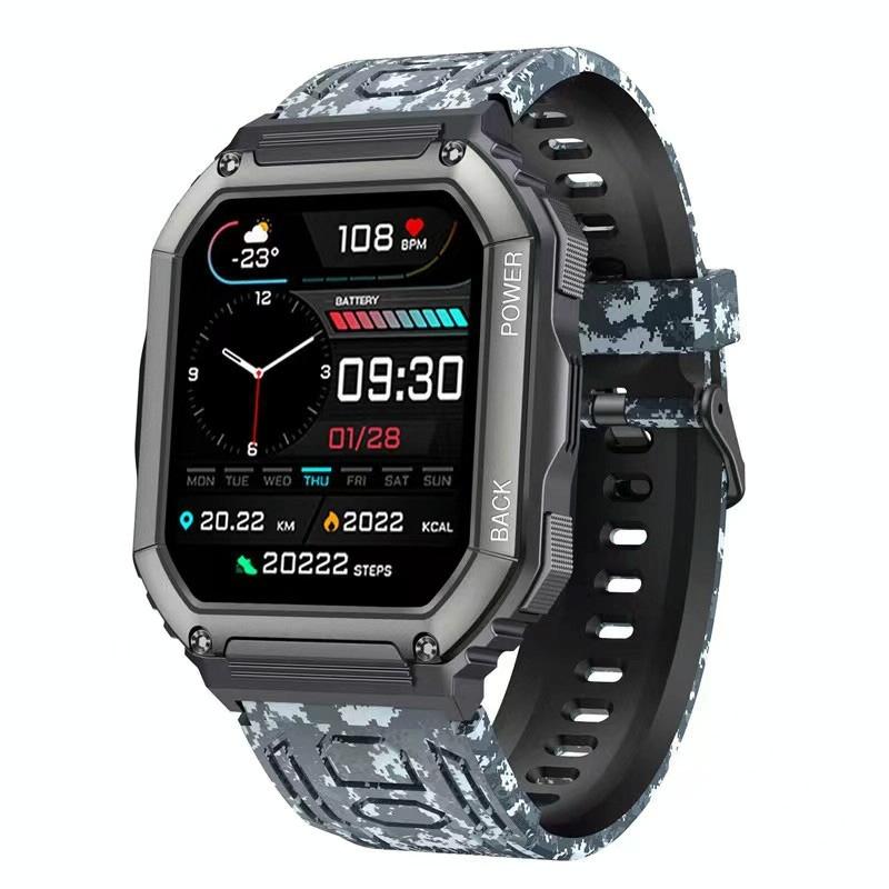 Waterproof Pedometer Sport Smart Watch Support Heart Rate / Blood Pressure Monitoring / Bt Calling - Camouflage Black