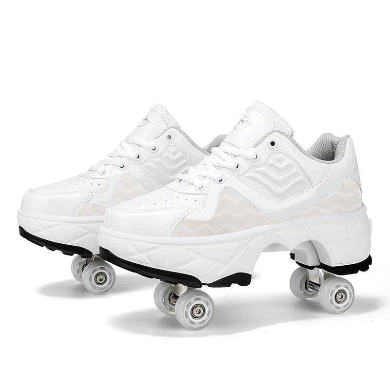 Retractable Dual-purpose Roller Skates - Size 33 Deformable Four-wheel - Df09 White - 39