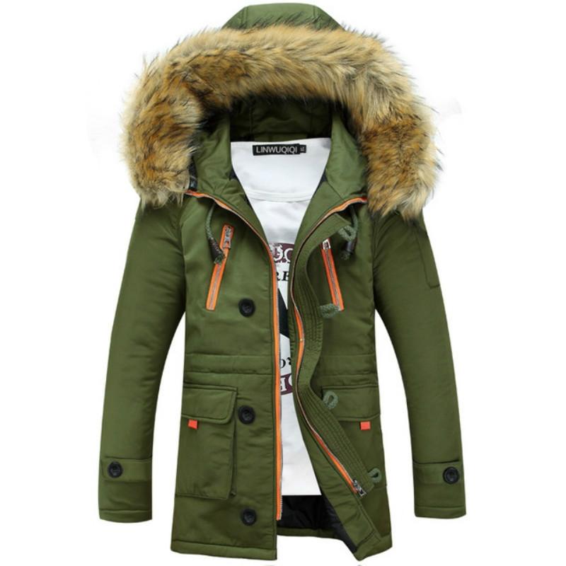 Long Section Cotton Suit Men Plus Velvet Thick Warm Jacket Large Fur Collar Coat Lovers Jacket - Size Xxxxl - Green
