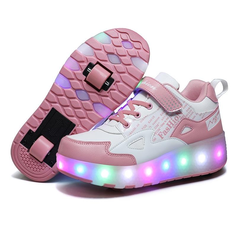 Rechargeable Light Wheel Skating Shoes for Kids - Size 34 Two-wheeled - Pink