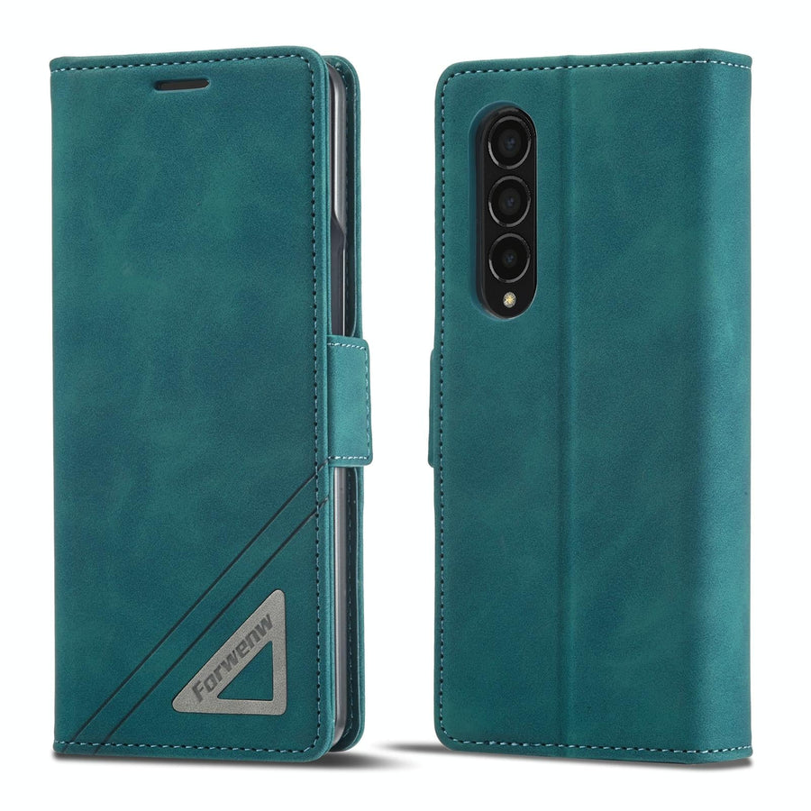 For Samsung Galaxy Z Fold4 5G Leather Dual Side Buckle Phone Cover - Dark Cyan