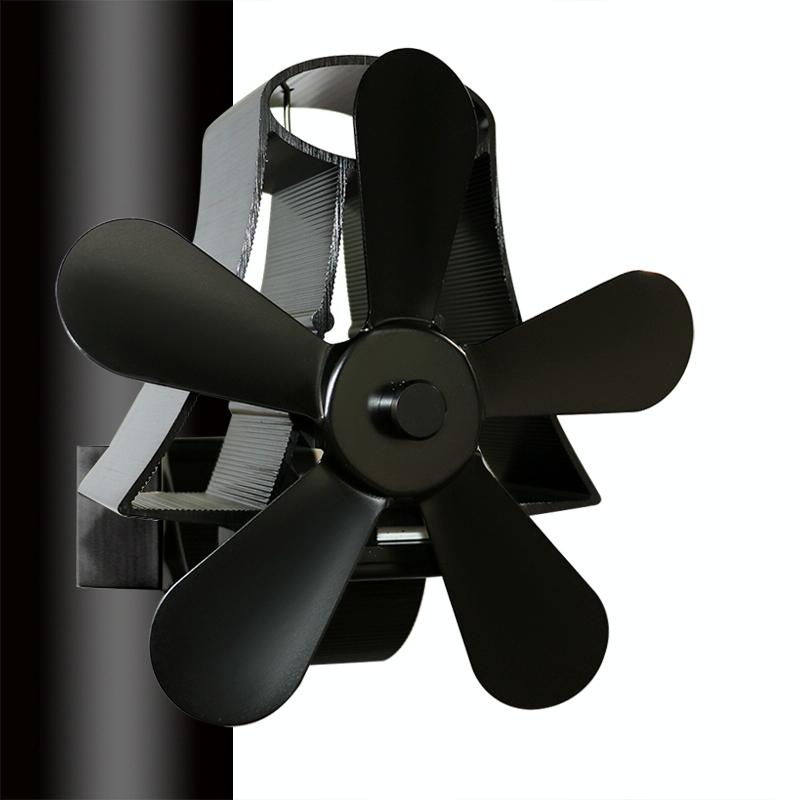 High Temp 5-blade Heat Powered Stove Fan for Fireplaces - Black