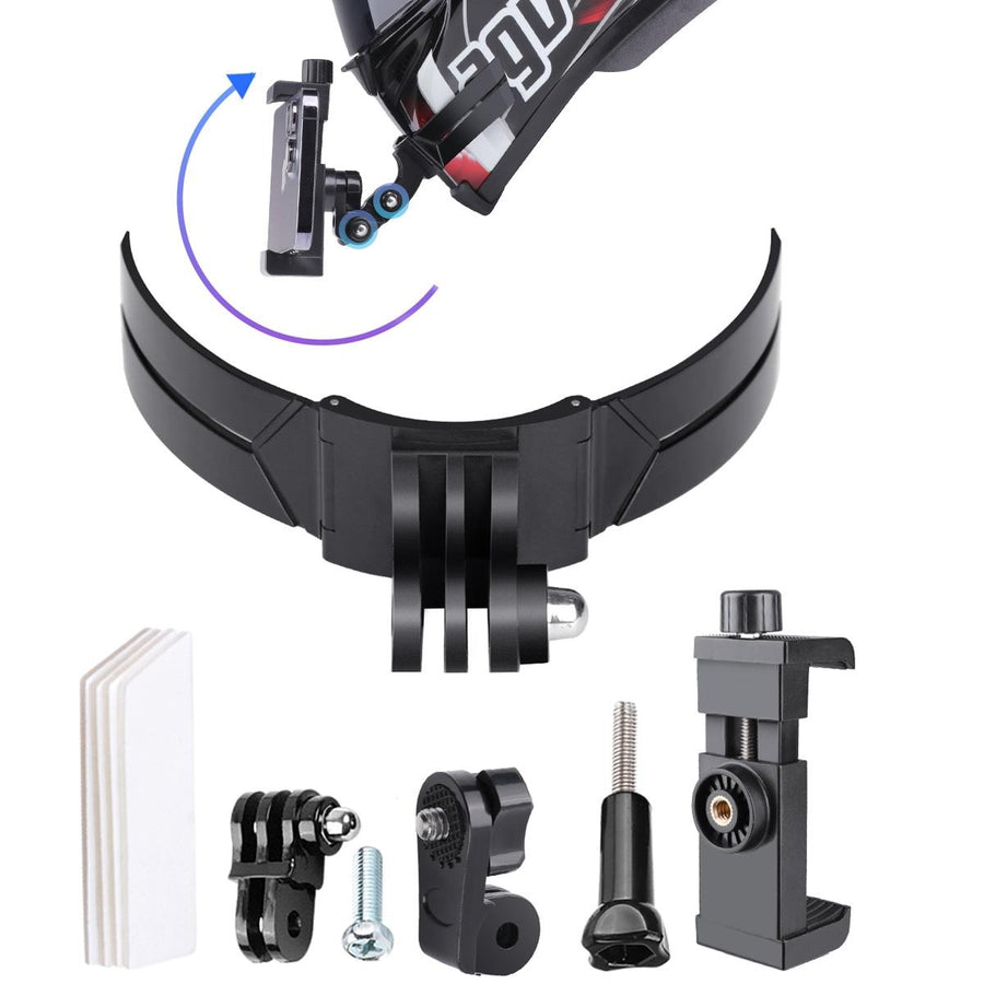 Foldable Action Camera Helmet Mount Kit with j Hook and Phone Clamp