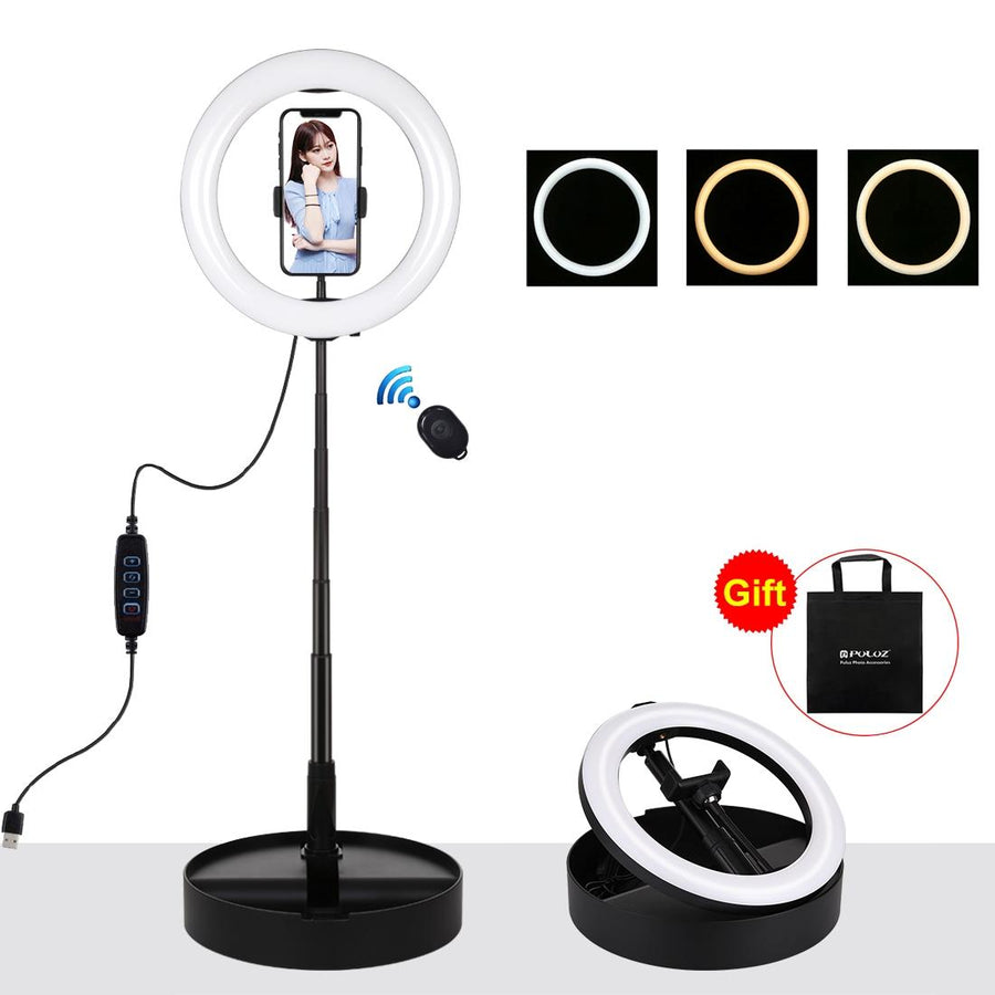 10.2 Dual-colour Led Ring Light with Usb Bluetooth Remote and Phone Holder - Black