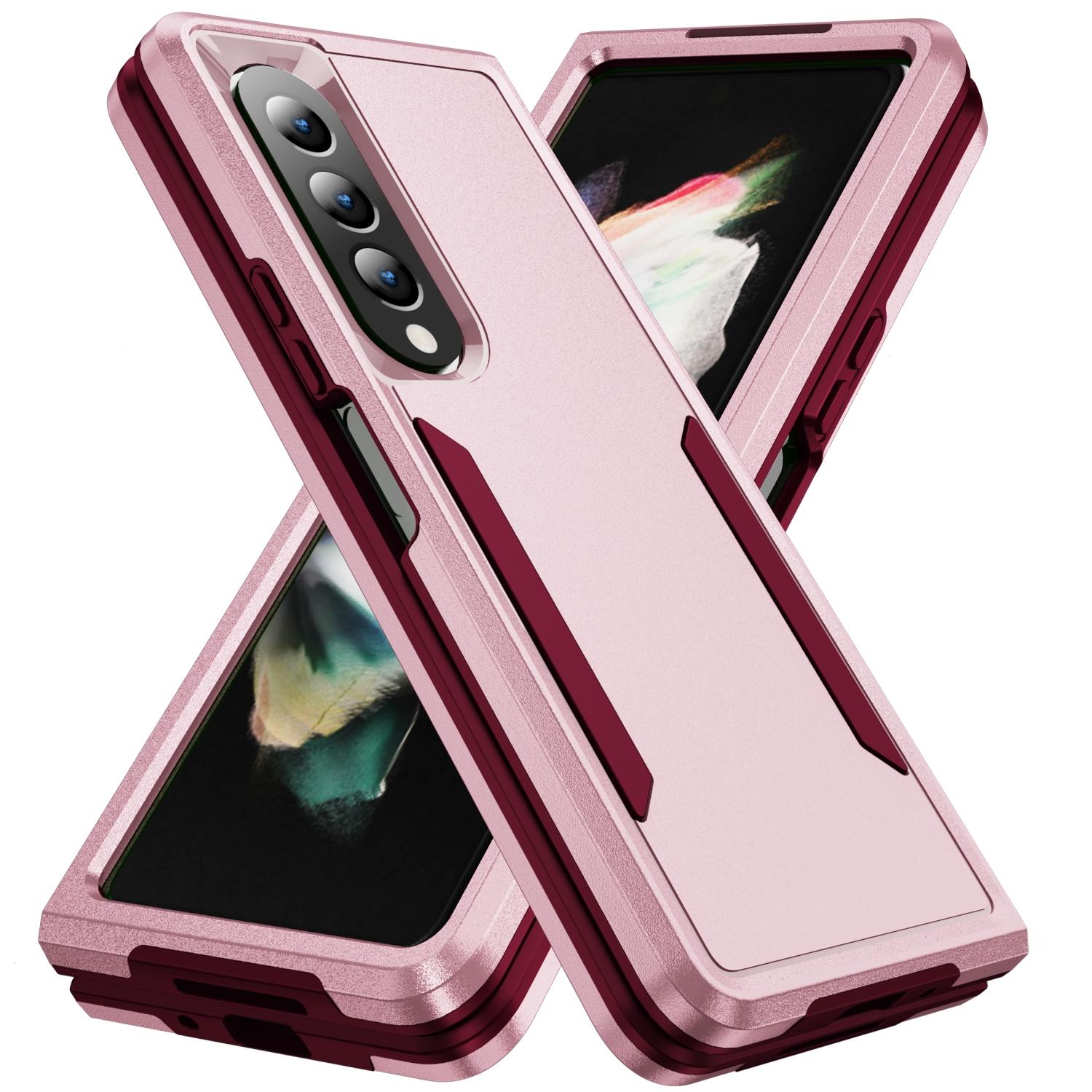 For Samsung Galaxy Z Fold4 5G Shockproof Pc Tpu Case - Pink + Rose Red